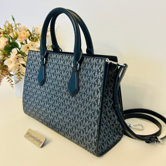 Michael Kors Purse & Wallet Sheila Medium Signature and Metallic Satchel Black - Picture 6 of 12